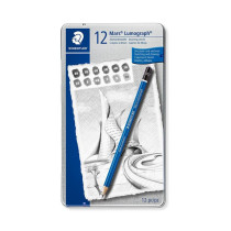 Caixa Metal com 12 Lápis de Grafite Staedtler Lumograph 100