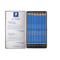 Caixa metálica 12 lápis grafite Staedtler Lumograph 100