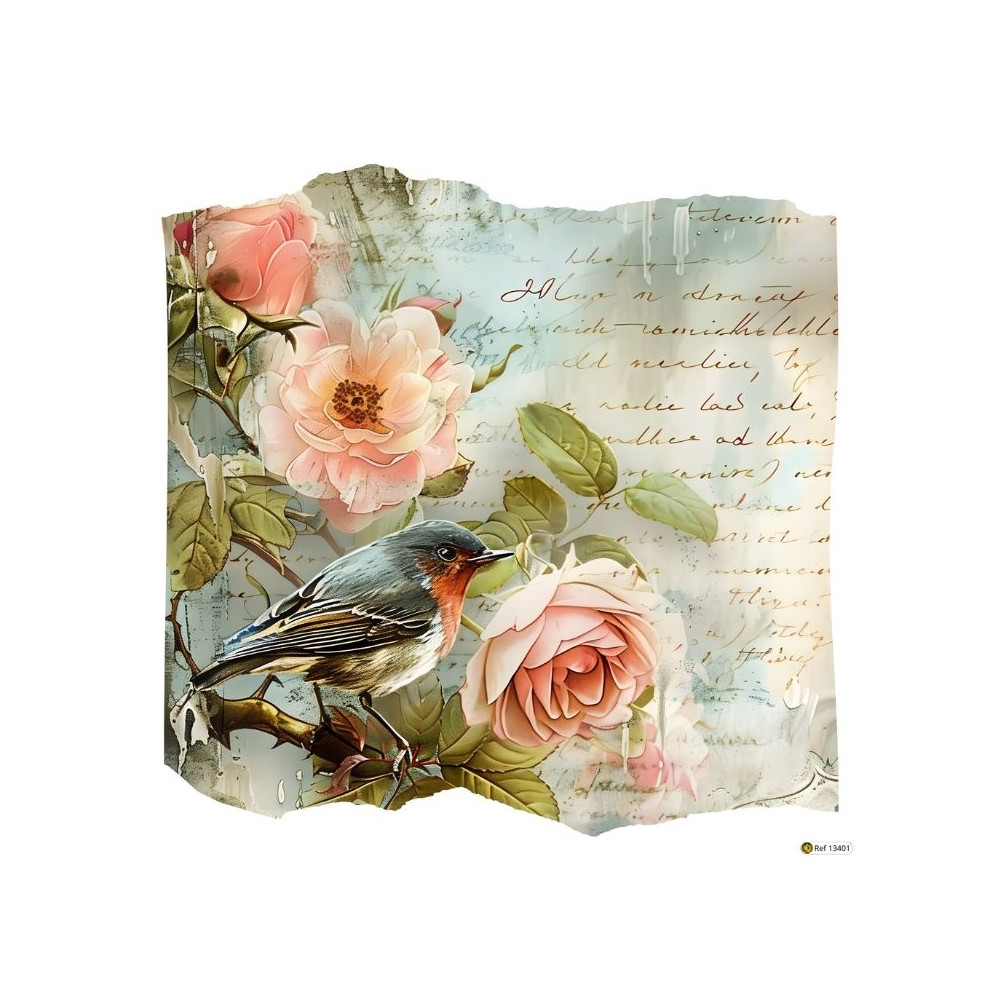 Papel Transfer Flores e Pássaro