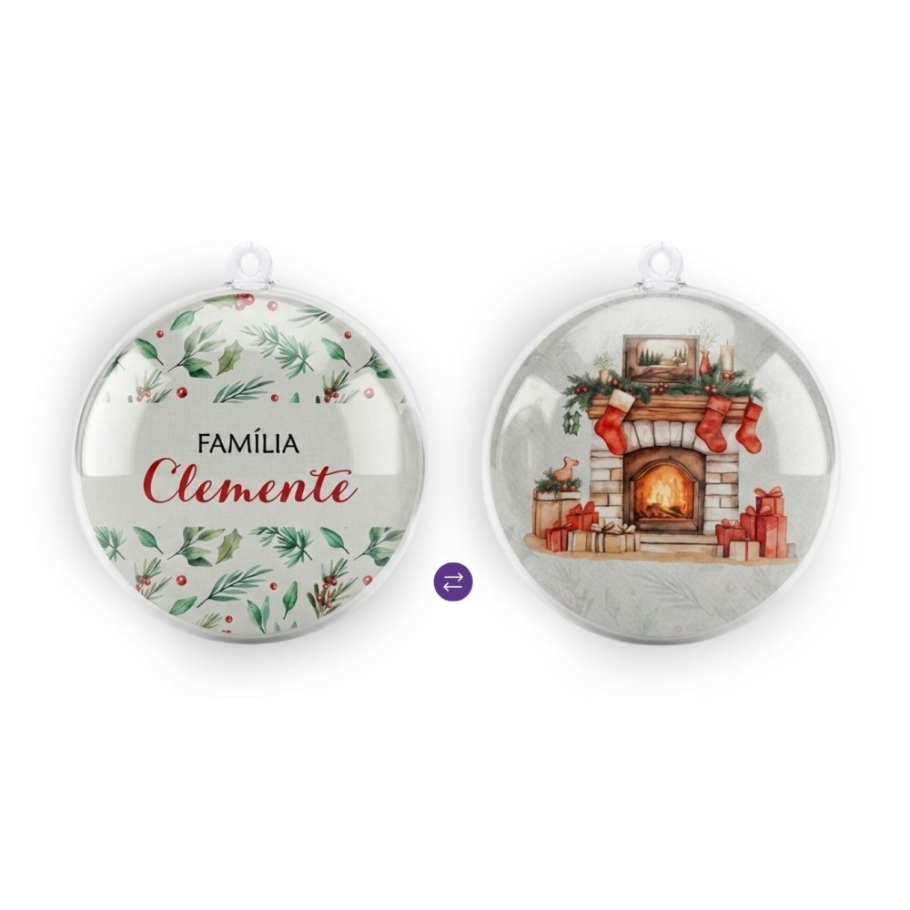 BOLA  ACRILICA DE NATAL C/ NOME PERSONALIZAVEL F+V