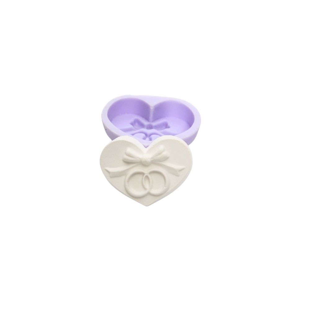 MOLDE SILICONE CORAÇAO COM ALIANÇAS