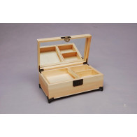 Caixa para bijutaria de 2 andares com espelho, ferragens e pés metálicos