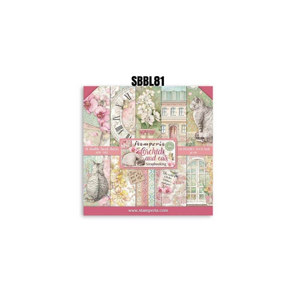Bloco Papel Scrapbooking Orchids and Cats STAMPERIA