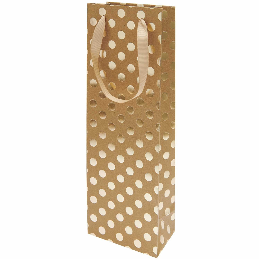 Saco Papel Garrafa Craft pontos Dourados