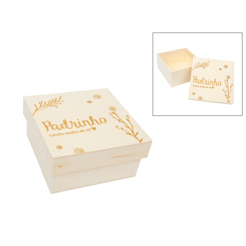 Caixa madeira Padrinho para a  Páscoa